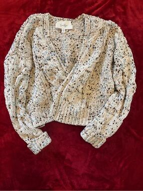 Jessica Simpson Cream Speckled Cable Knit Wrap Cardigan - Size XS